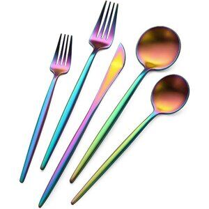 Colorful Rainbow Flatware Matte Silverware Stainless Steel  20 Pieces Set